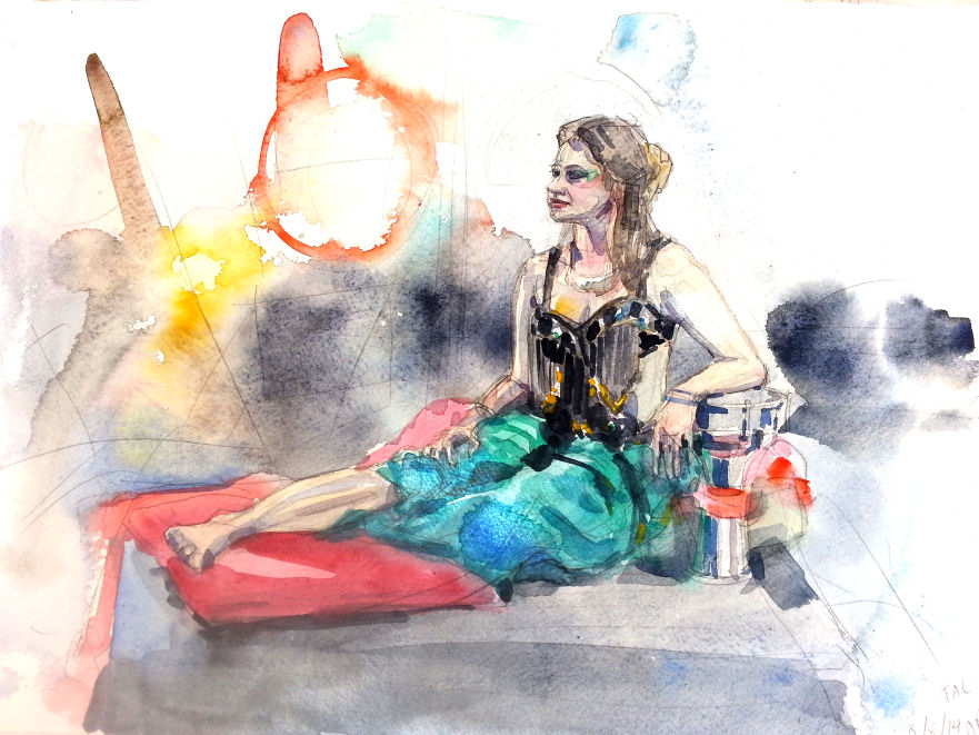Joanna Barnum, "Seated Belly Dancer"-- watercolor. Photographed by Joel Furches with permission of Towson Arts Collective