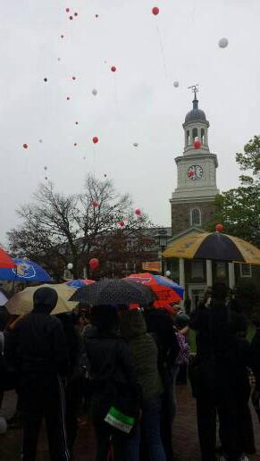 Morgan State University students release balloons for each kidnapped Nigerian girl. 