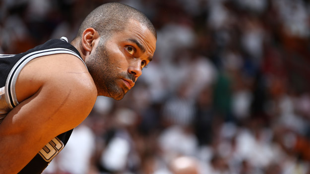 MIAMI, FL - JUNE 12: Tony Parker #9 of the San Antonio Spurs isolated during Game Four of the 2014 NBA Finals at American Airlines Arena in Miami, Florida on June 12, 2014.  (Photo by Nathaniel S. Butler/NBAE via Getty Images)