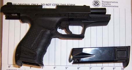 TSA officers at HGR detected this 9mm gun in a traveler’s carry-on bag on Thursday, August 6, 2015. (Photo courtesy of TSA.)