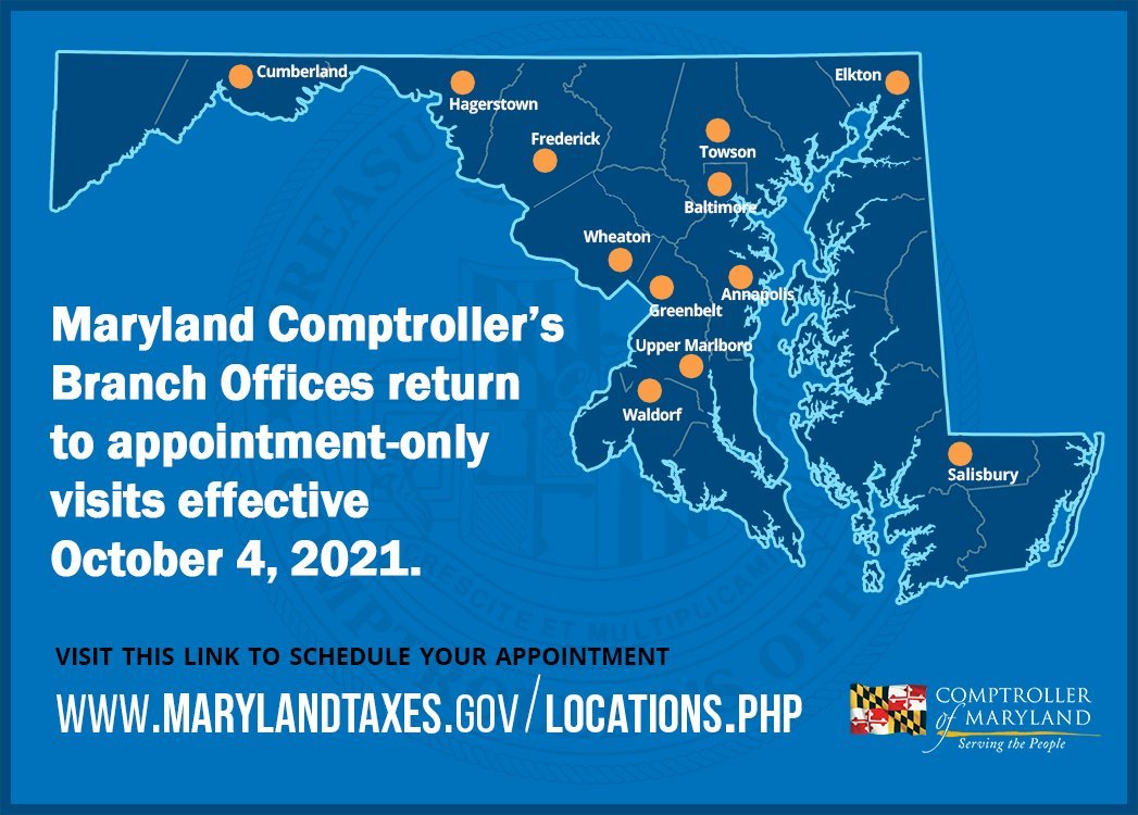 Maryland Comptroller’s Office Branches Shift To Appointment-Only Visits