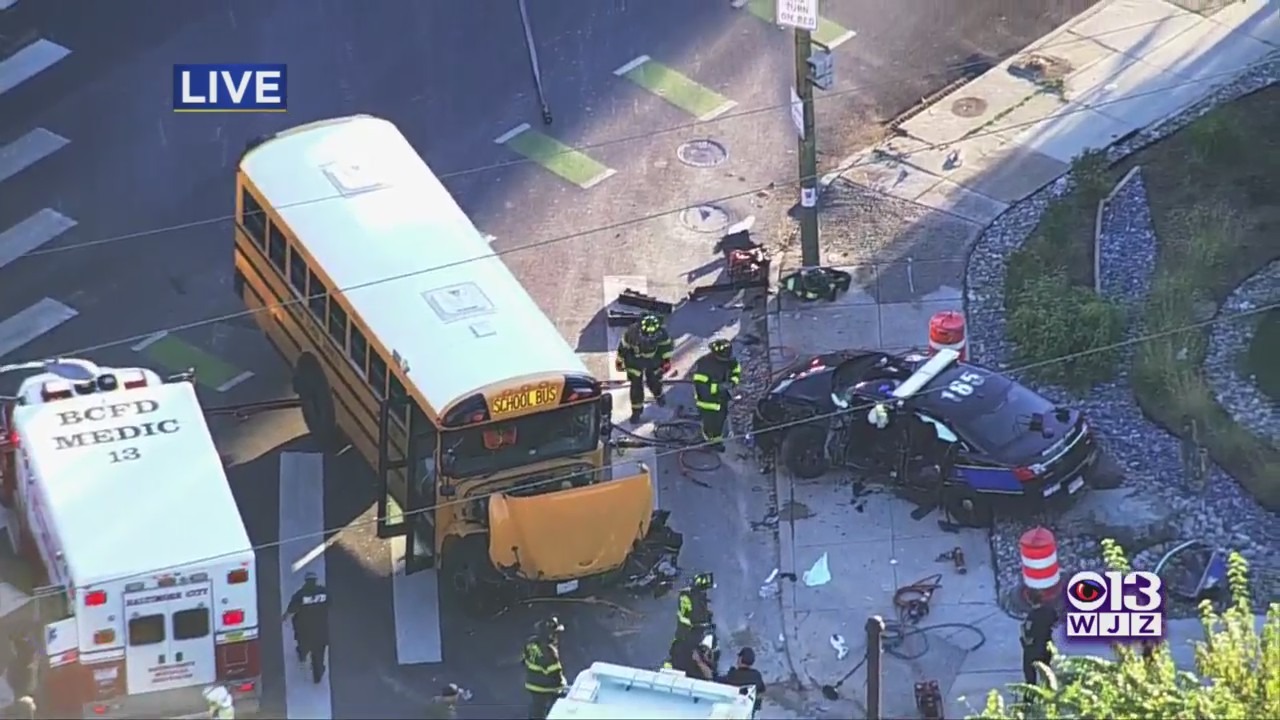 Officer Injured In Crash Involving School Bus In East Baltimore